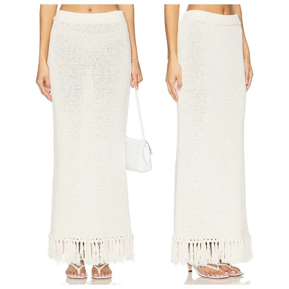 4th & Reckless Knit Maxi Skirt Fringe Hem Beach Vacation Resort Boho Preppy S